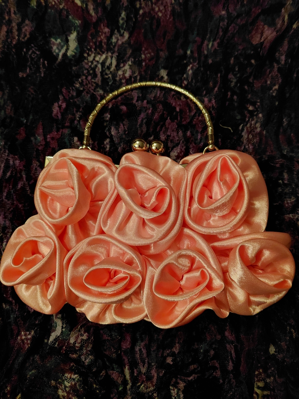 Pink Floral Satin Evening Clutch Handbag